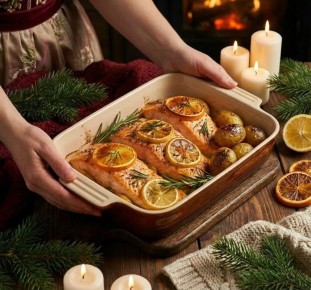 Лосось, запечённый с цитрусовыми и розмарином